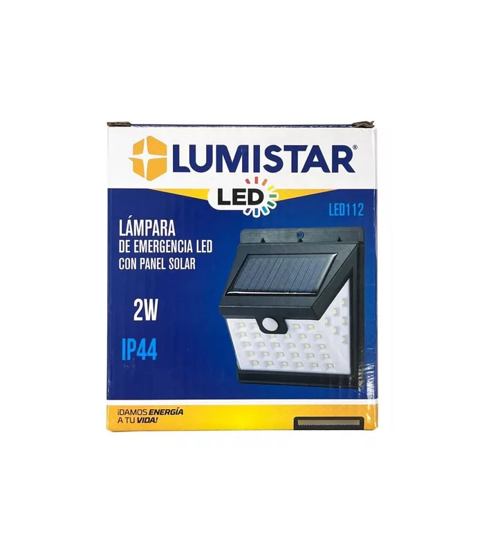 LAMPARA DE EMERGENCIA LED CON PANEL SOLAR Y SENSOR 2W LUMISTAR